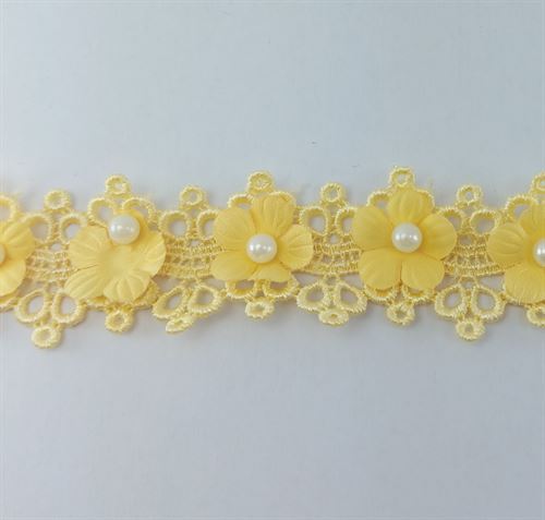 Renda Guipor 30mm Flor c/pérola Amarelo